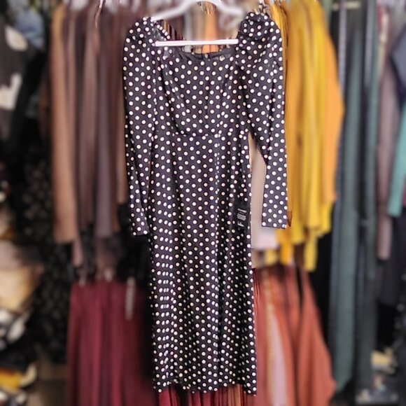 Lulu's Black Polka Dot Midi Dress - Picture 1 of 7